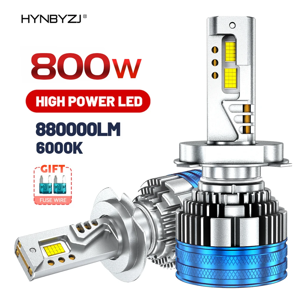 HYNBYZJ 800W H4 H7 Светодиодная фара высокой мощности 8800000 LM 3 медная трубка светодиодные