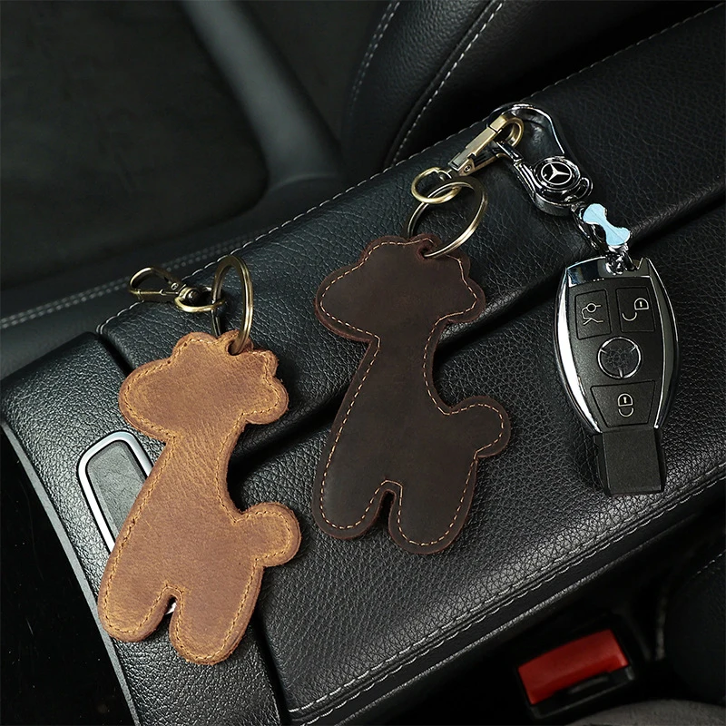 

Animal Fawn Shape Car keychain Crazy horse Leather Key Chain Men Women Car Key Strap Waist Wallet KeyChains Keyrings Gifts