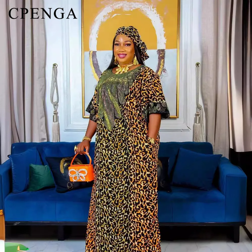 2024 Африканское платье с блестками для женщин головным убором элегантные