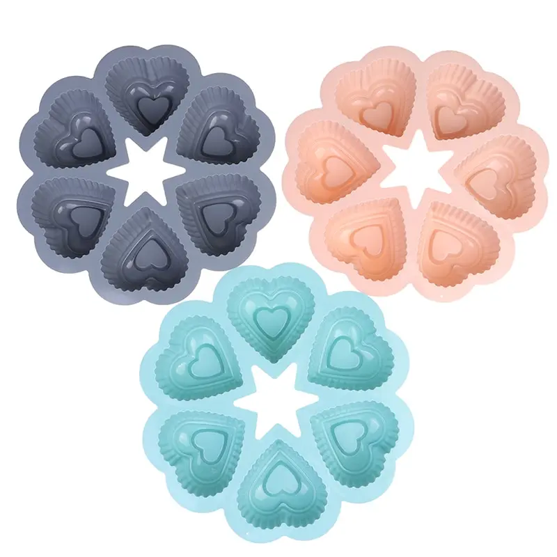 

6 Slots Heart Shape Silicone Cake Mould Muffin Chocolate Mold Round Baking Tools for Cakes Cooking