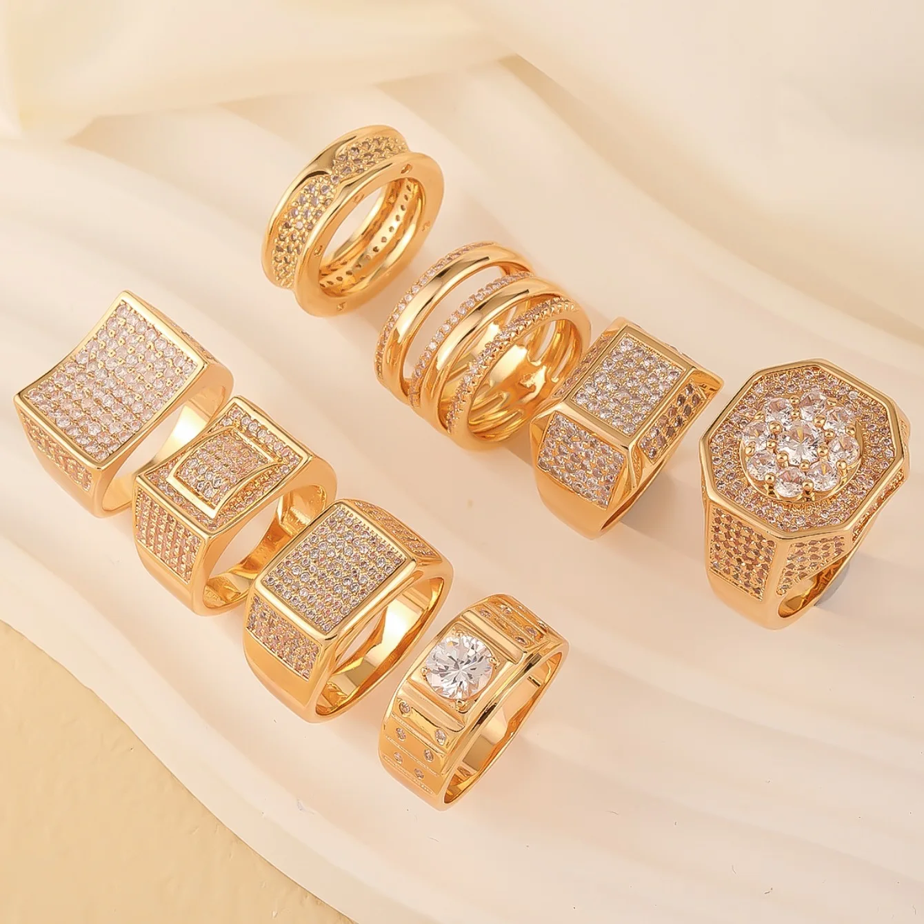 

New Copper Plated Zircon Inlaid Hip Hop Style Grand Light Luxury Fashion Men's Ring Handpiece Anillo