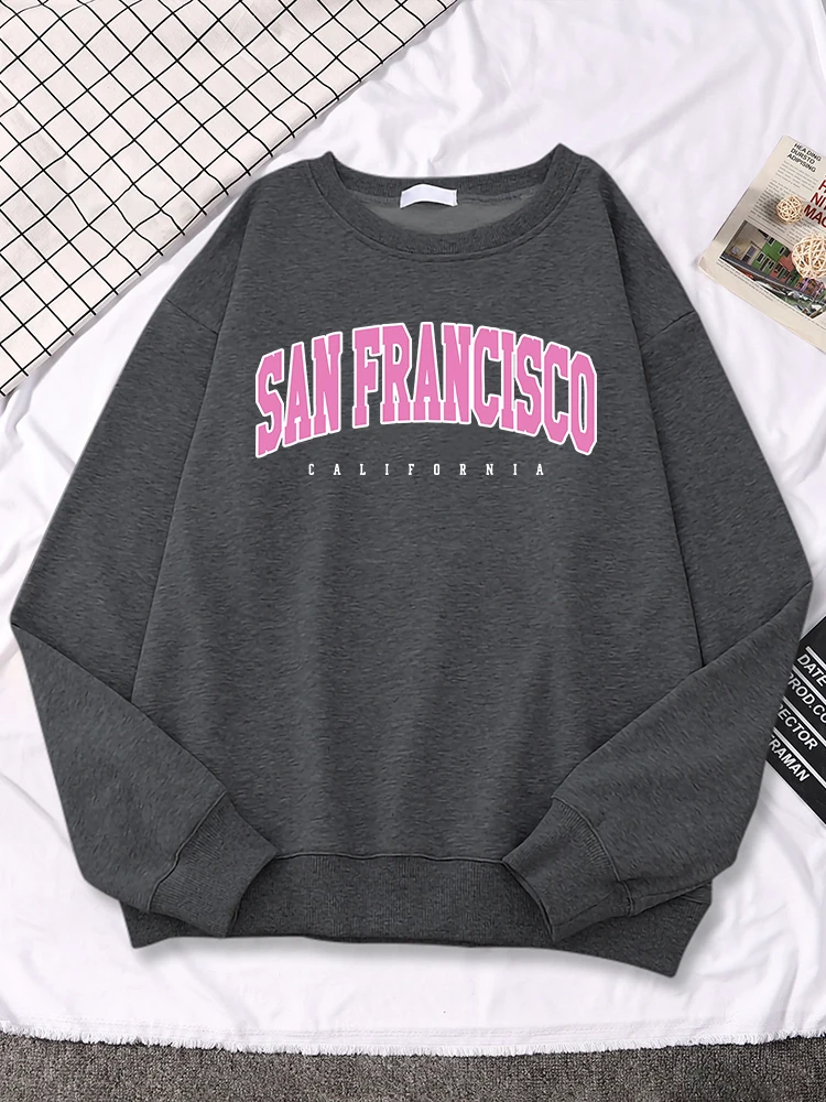 

Sanfrancisco California Pink Letter Print Womens Hoodies Fashion Vintage Clothing O-Neck Autumn All-math Sweatshirt Female Hoody