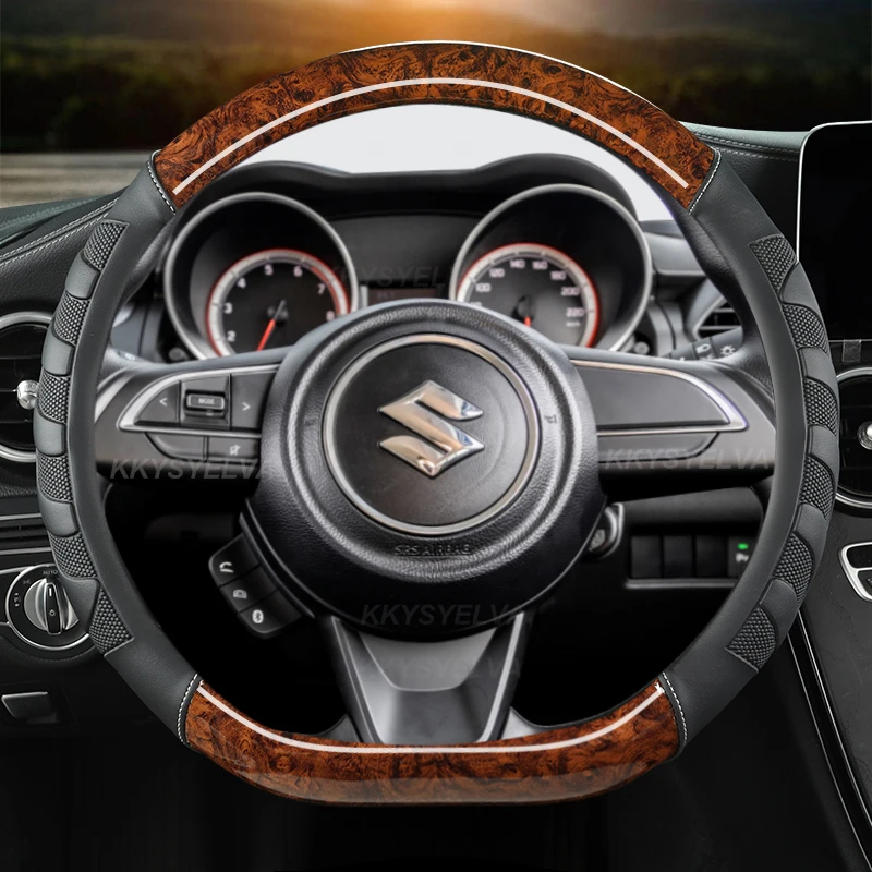 

Mahogany Wood Grain D Shape Car Steering Wheel Cover For Suzuki Swift Dzire 2017 2018 2019 2020 2021 2022 Sport Auto Accessories