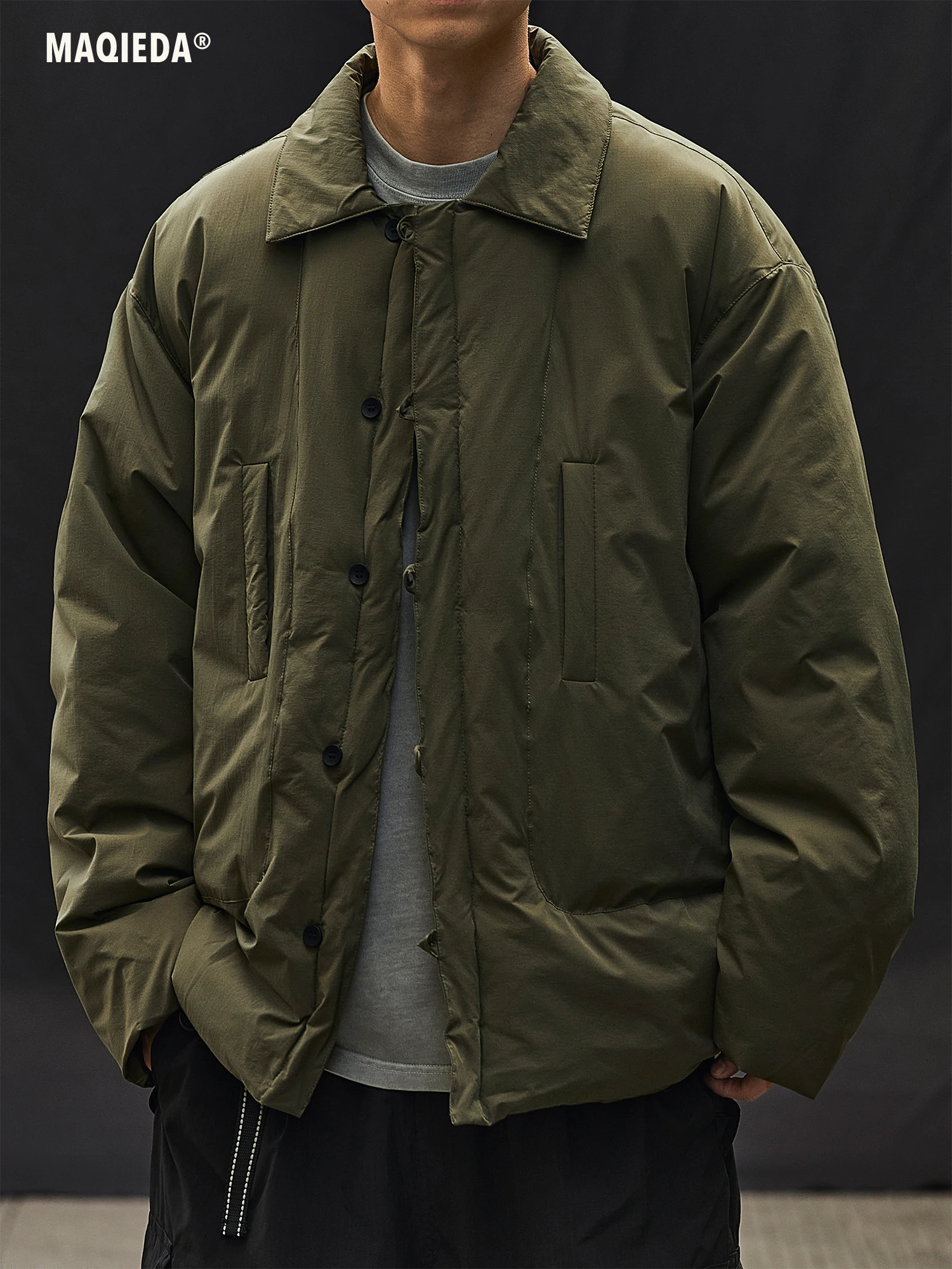 Macheda Japan fashion Men's Winter down Jacket Solid Thickened Cotton-Padded Coat Fashion Brand Retro Cotton-Pad...