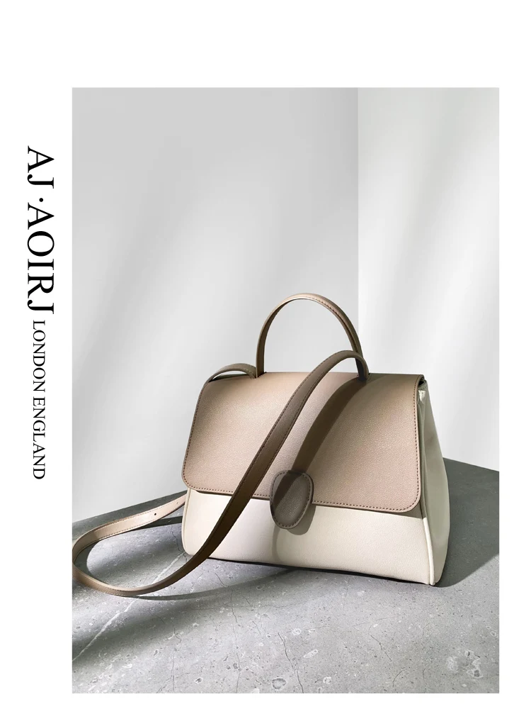 

2022 British niche design leather contrast tote bag texture women's bag shoulder messenger bag