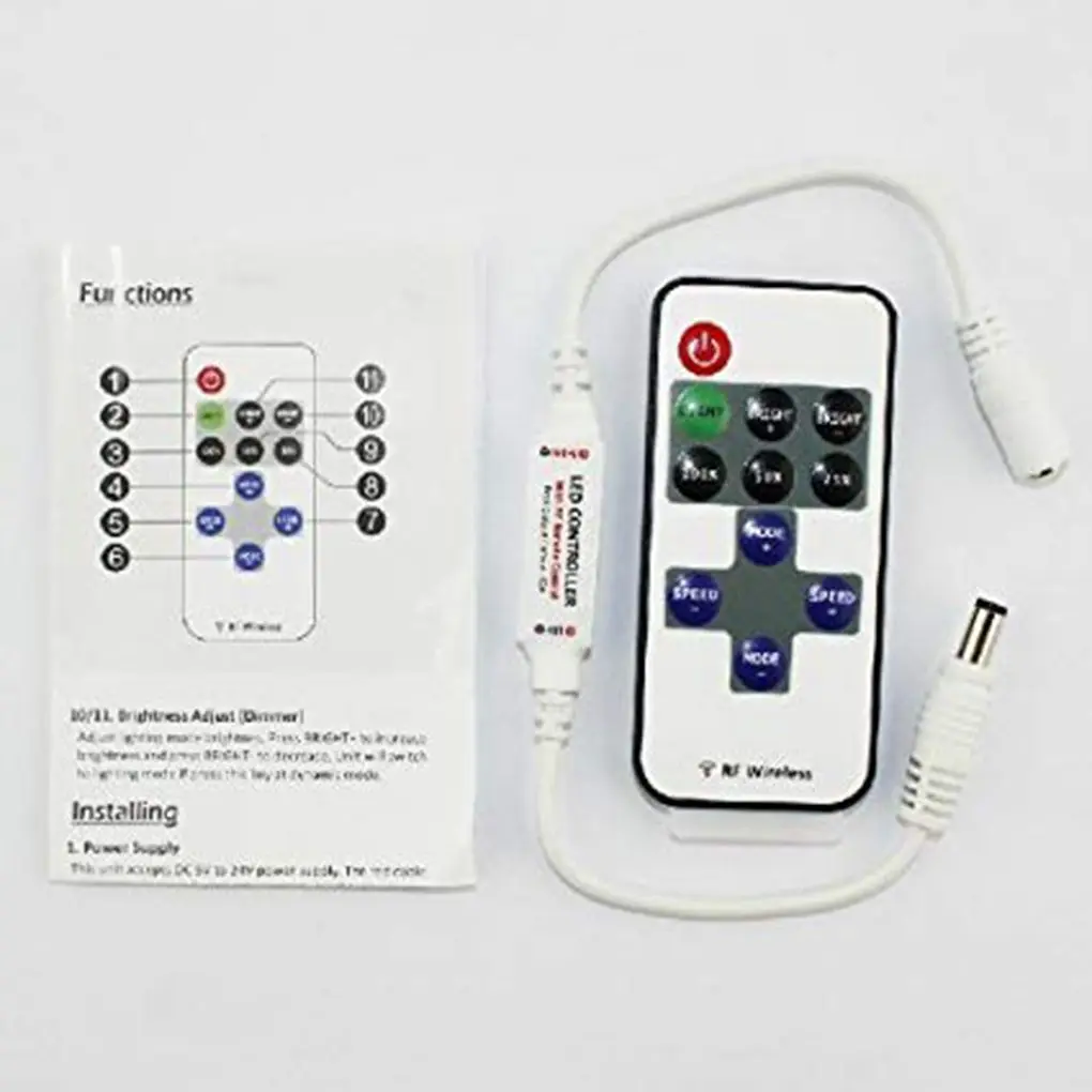 

5-24V Mini LED Strip 11 Buttons Controller Dimmer Plastic RF Single Color Wireless Remote Controller