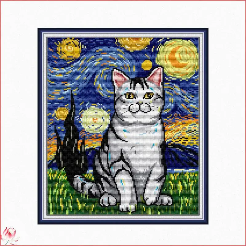 Наборы для вышивки крестом с счетным принтом сделай сам узор Звездная ночь кошка