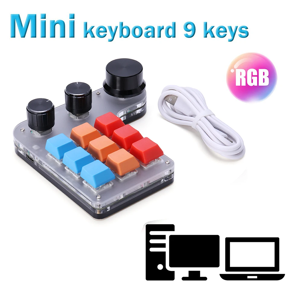 

Клавиатура игровая Механическая с RGB-подсветкой, 9 клавиш, 3 ручки
