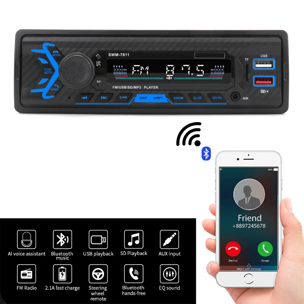 

Auto Parts 1-DIN Car Radio Multimedia Auto Stereo Bluetooth AUX Function with Voice Control SWM-7811/7812 Head Unit Handsfree