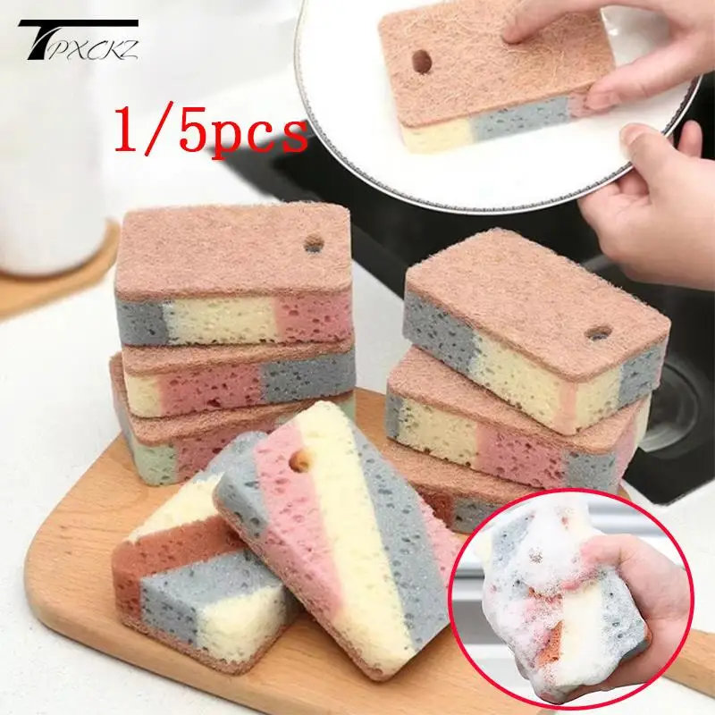 

1/5 шт., многоразовые губки для мытья кухни