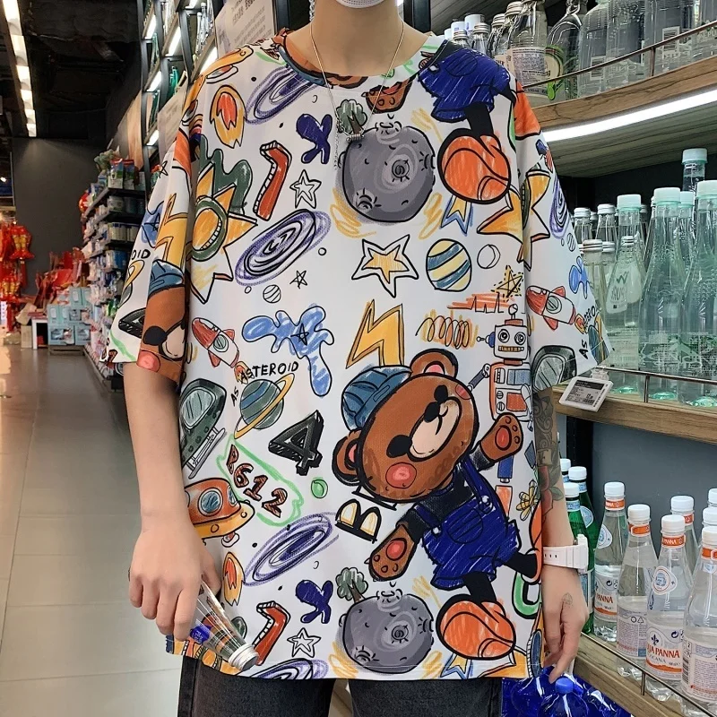 

Oversized Korean Black White Blouse Summer T-shirt Men Hip Hop Harajuku Streetwear Custom Print Funny Graphic Vintage T Shirt