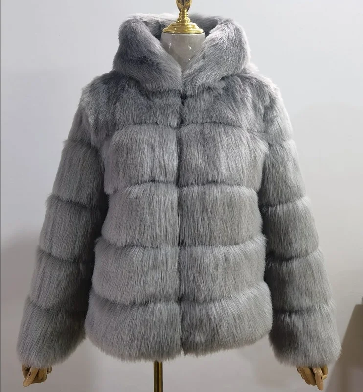ICCLEK Haining fur autumn and winter new artificial fur fox fur hooded medium long fur coat female