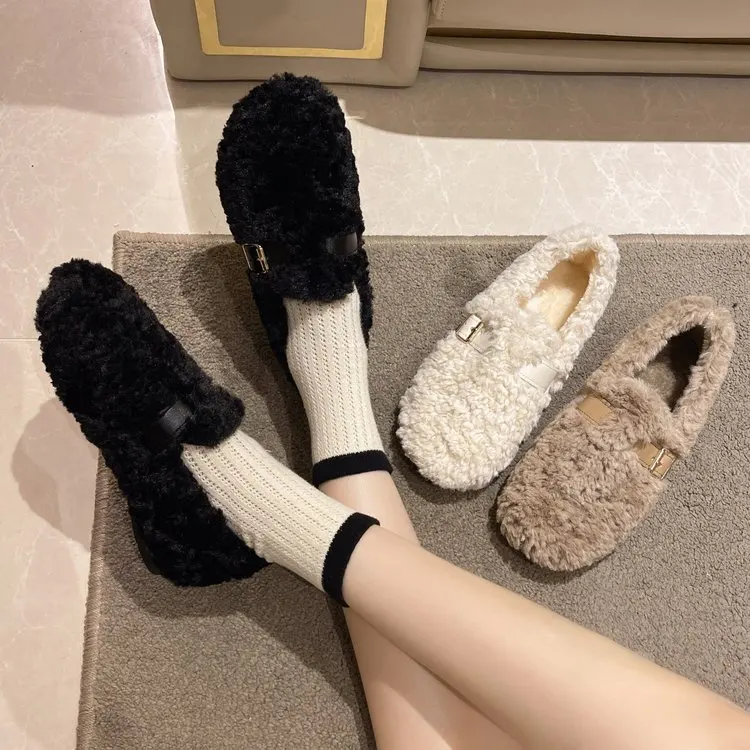 

Women's Shoes Round Toe Shallow Cut Autumn Casual and Comfortable Single Shoe Shallow Cut Solid Color Warm Flat Shoes Dress