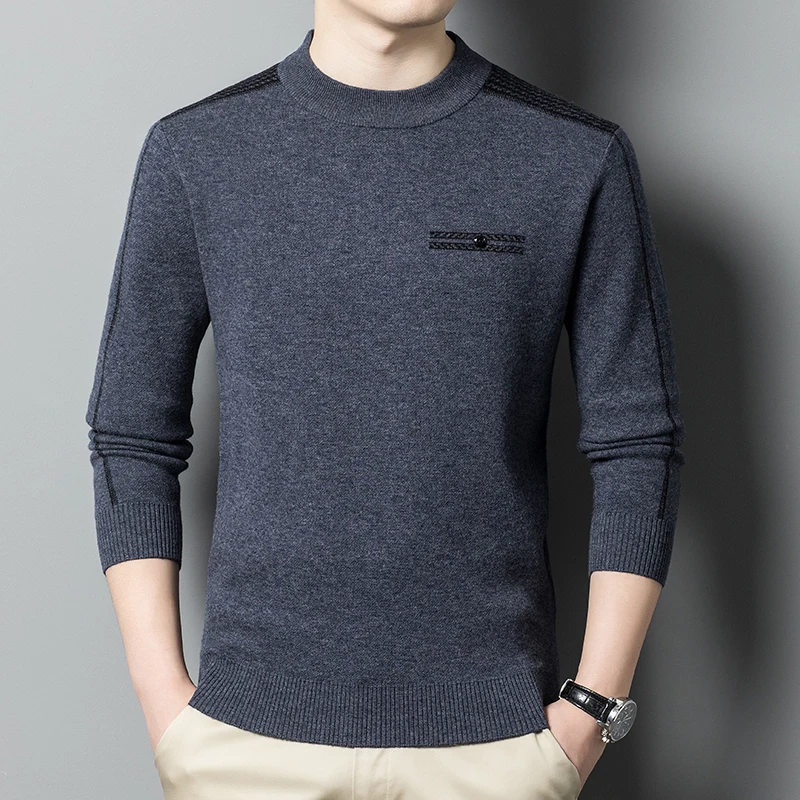 

Свитер из чистой шерсти зимний утепленный пуловер с цветочным принтом для молодых людей среднего возраста с круглым вырезом сохраняющий тепло мужской высококлассный свитер