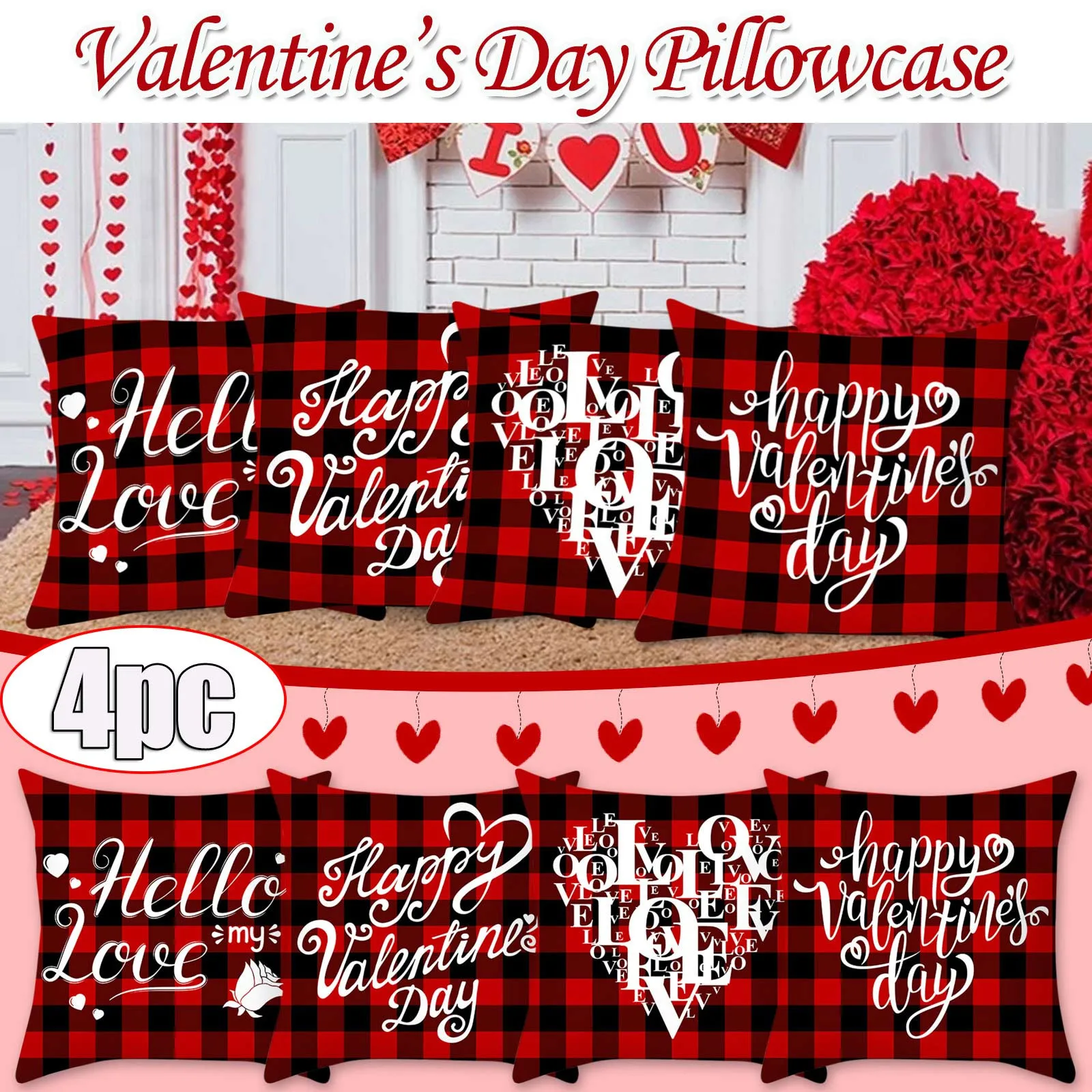 

Throw Pillow Pillowcase Family Cover Home Decor Cushion 4PC Valentine Cover Pillow Case Heated Pillow Case Pillows Silk