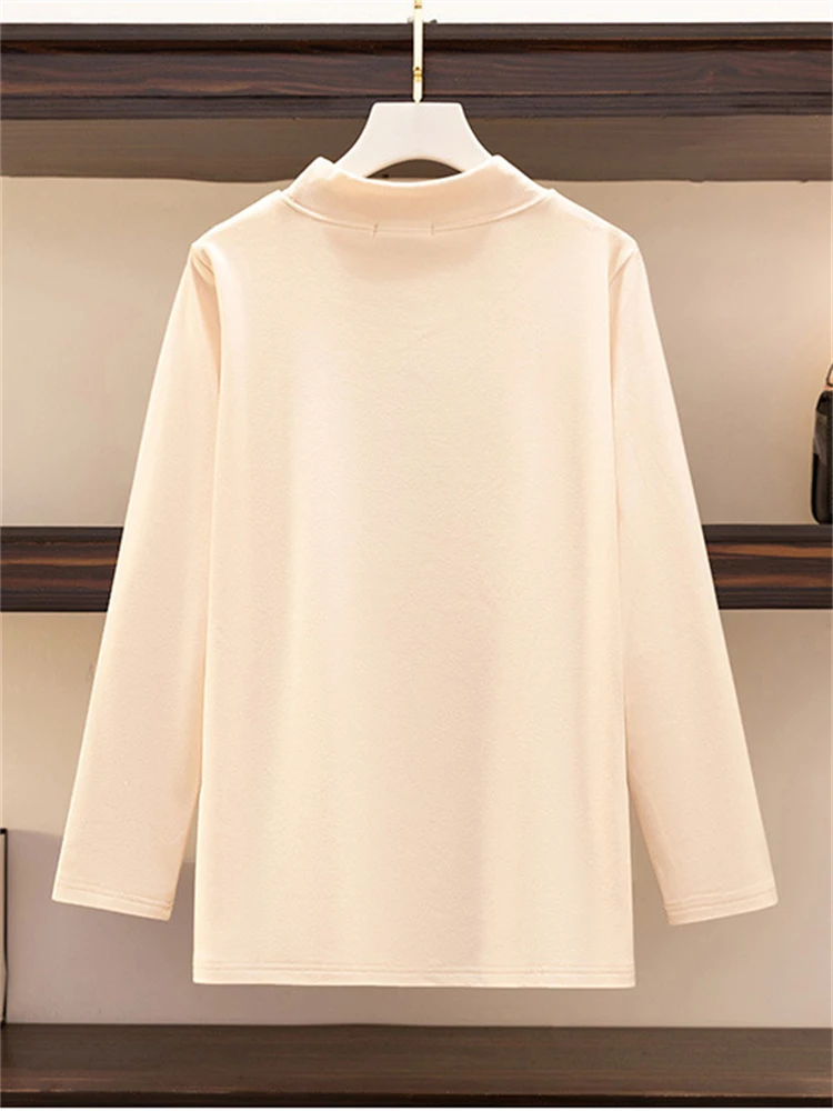 

DE Velvet Bottoming Shirts Women Winter Semi-turtleneck Comfortable Warm Long Sleeve Pullover Female Solid Color Tops Basic Tees