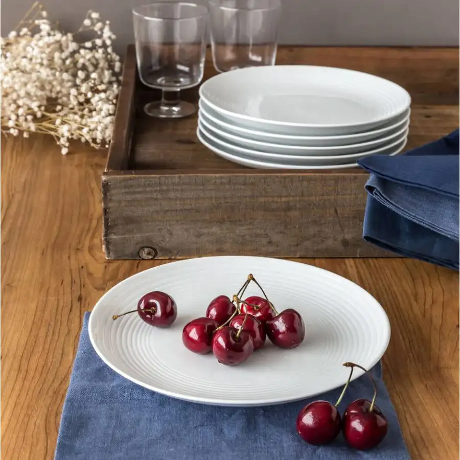 

Porcelain Round Ribbed Salad Plates, White, Set of 12