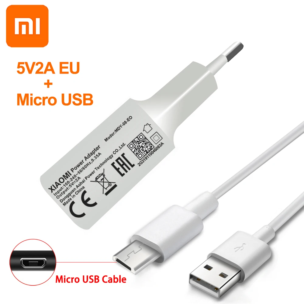 Original Xiaomi Charger EU Adapter Micro USB Type C Data Cable For Xiaomi Redmi 4 4A 4X 5 3 3S Redmi 7 7A 5 5A 6 6A Note 5 5A