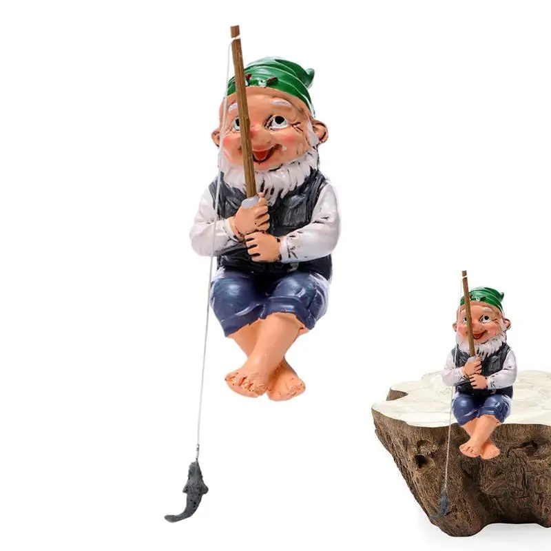 

Garden Fishing Gnome Statue Waterproof Fishing Dwarf Gnome Handmade Resin Dwarf Statues Fishing Dwarf Elf Figurines Decor