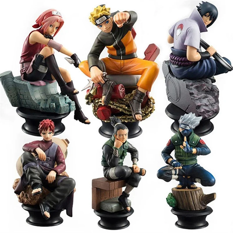 

6pcs/set Chess Naruto Sakura Action Figures Uchiha Gaara Kakashi Model PVC Anime Figurines for Decoration Collection Gift Toys