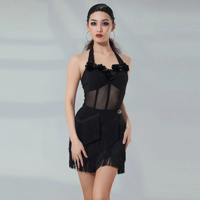 Платье для латиноамериканских танцев, новинка, Женская сетчатая ...
