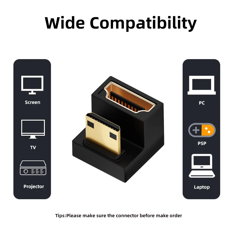 Фото Мини-HDMI-совместимый переходник «папа» на HDMI-совместимый «мама» Угол вверх вниз 180 градусов 8K при 60 Гц 2,1 гнездовой преобразователь расширения №2