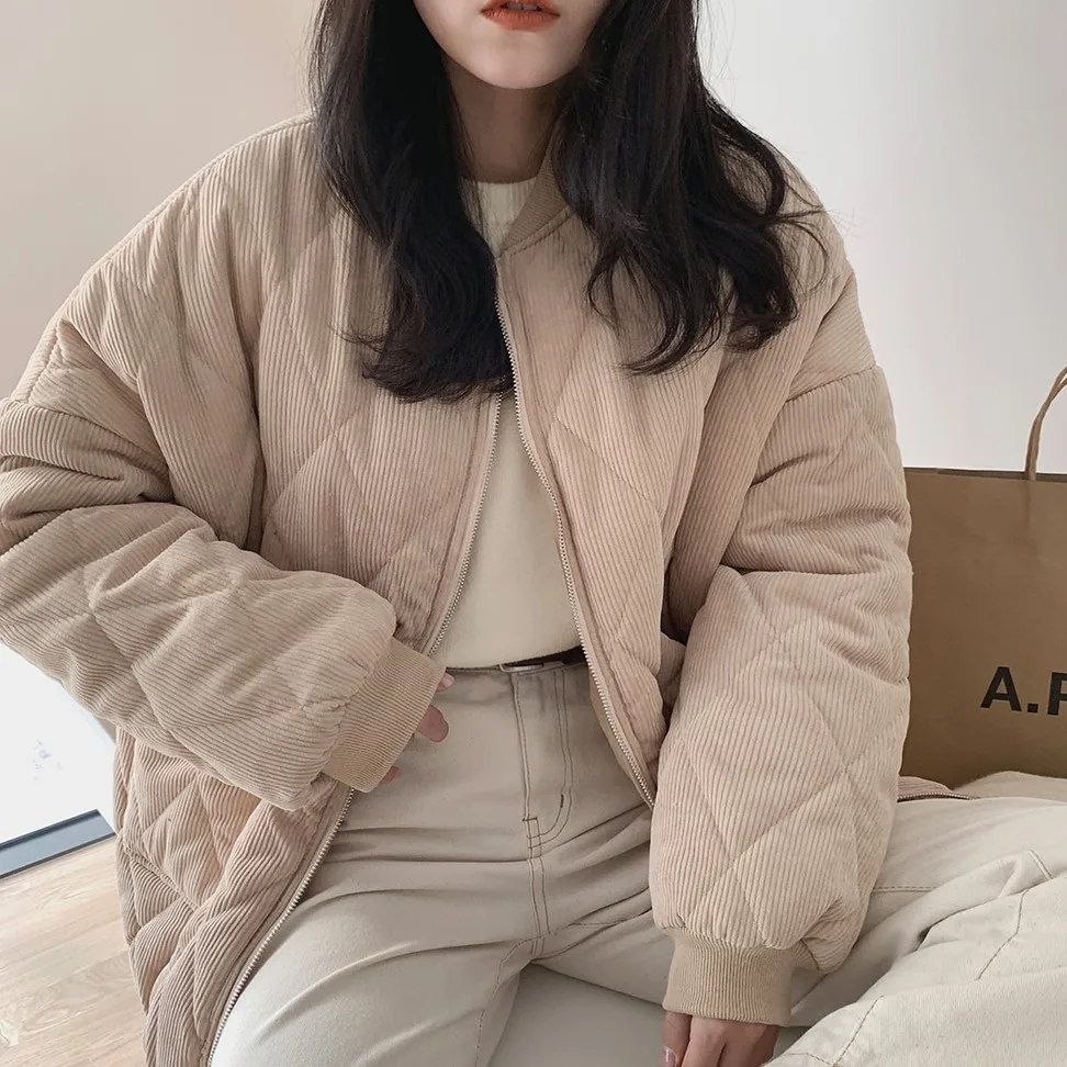 2023 New Women Corduroy Cotton Jackets Spring Autumn Causal Windbreaker O Neck Basic Jackets Coats Zipper Loose Famale Oversized