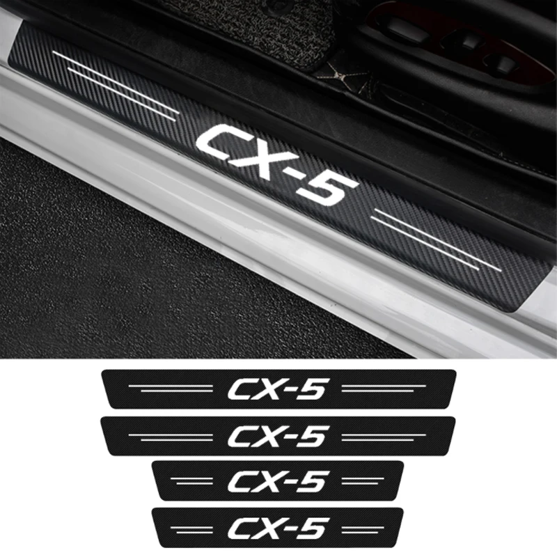 

4PCS For Mazda CX-5 MX5 CX30 CX9 Miata Atenza RX8 RX7 Axela Carbon Fiber Car Door Sill Protector Tape Threshold Stickers Decals
