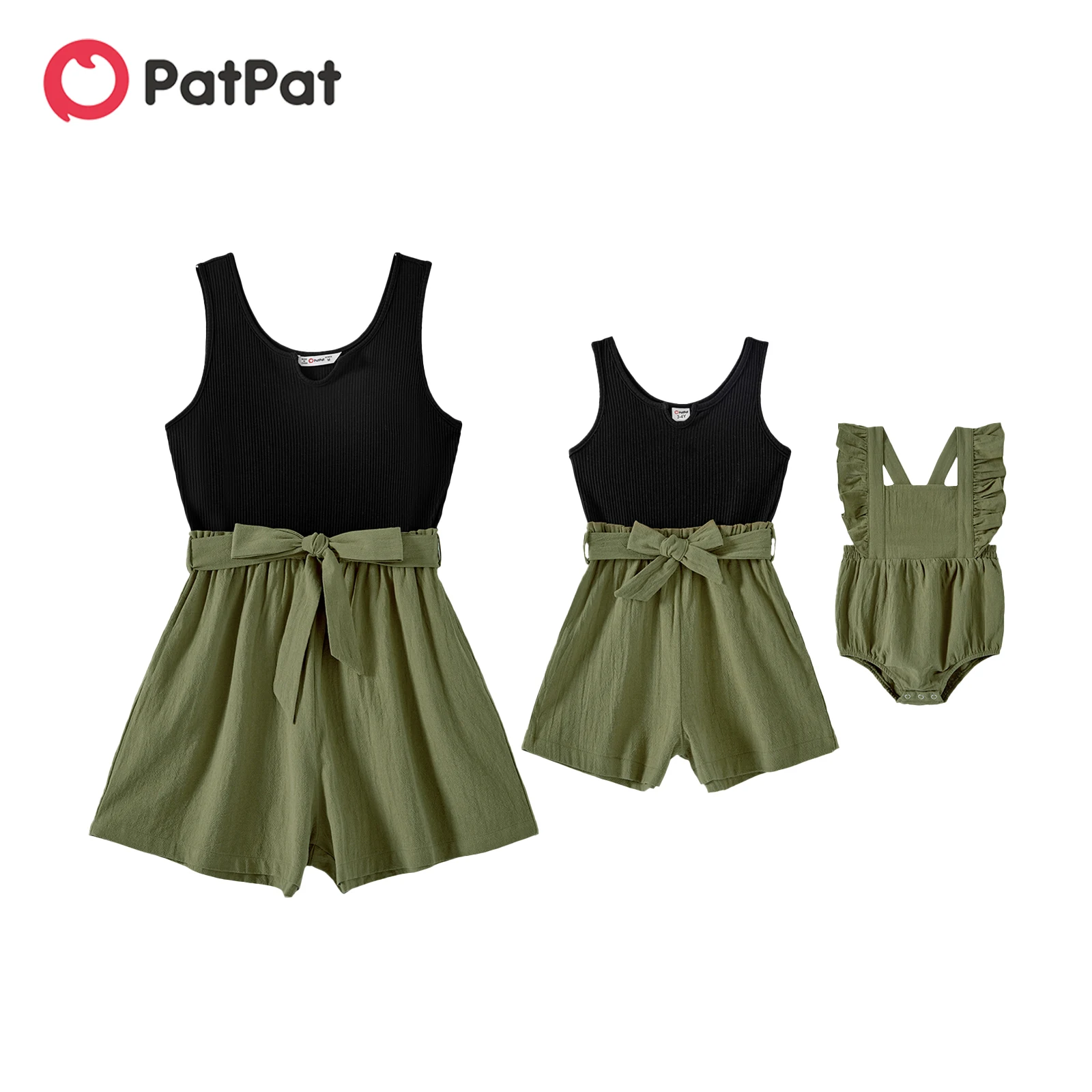 

PatPat Mommy and Me Cotton Ribbed Solid Spliced Tank Rompers