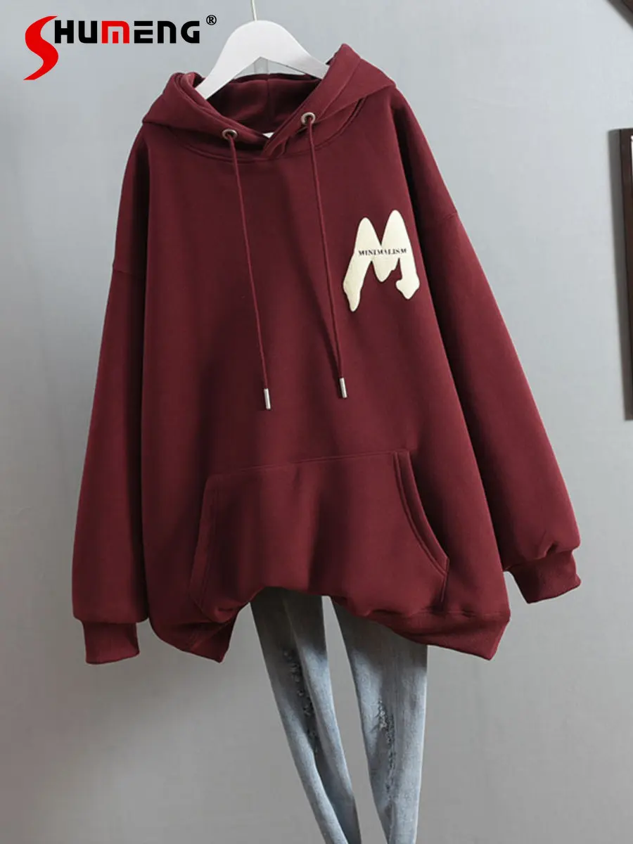 

Женская толстовка с длинным рукавом и капюшоном, осенне-зимняя Толстая свободная уличная одежда с флисовой подкладкой, трендовый худи, пуло...