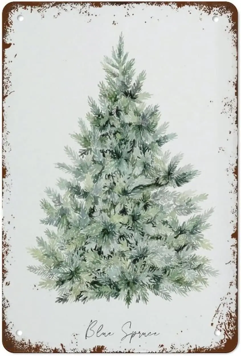 Металлическая вывеска в стиле ретро винтажная жестяная синяя ель зимние деревья