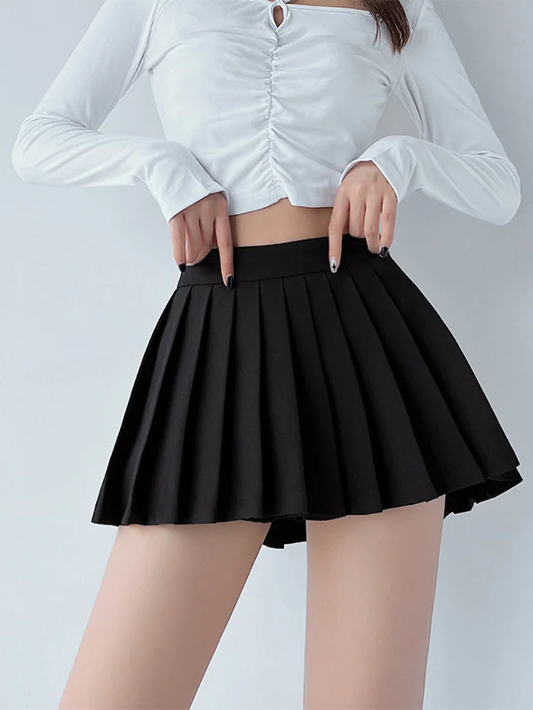 

Sweet College Style High Sweet Waist Slim Mini A-Line Pleated Skirt Sexy Hot Girl Solid Color Retro Women's Clothes 8Y9O