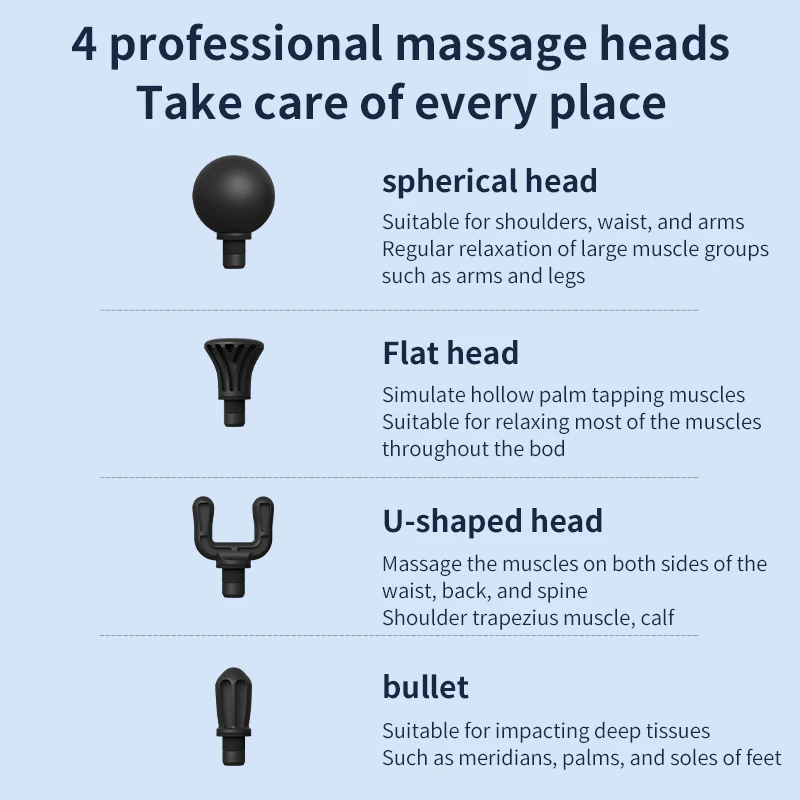 Профессиональный массажный пистолет с удлиненной ручкой 6 передач 4 головки