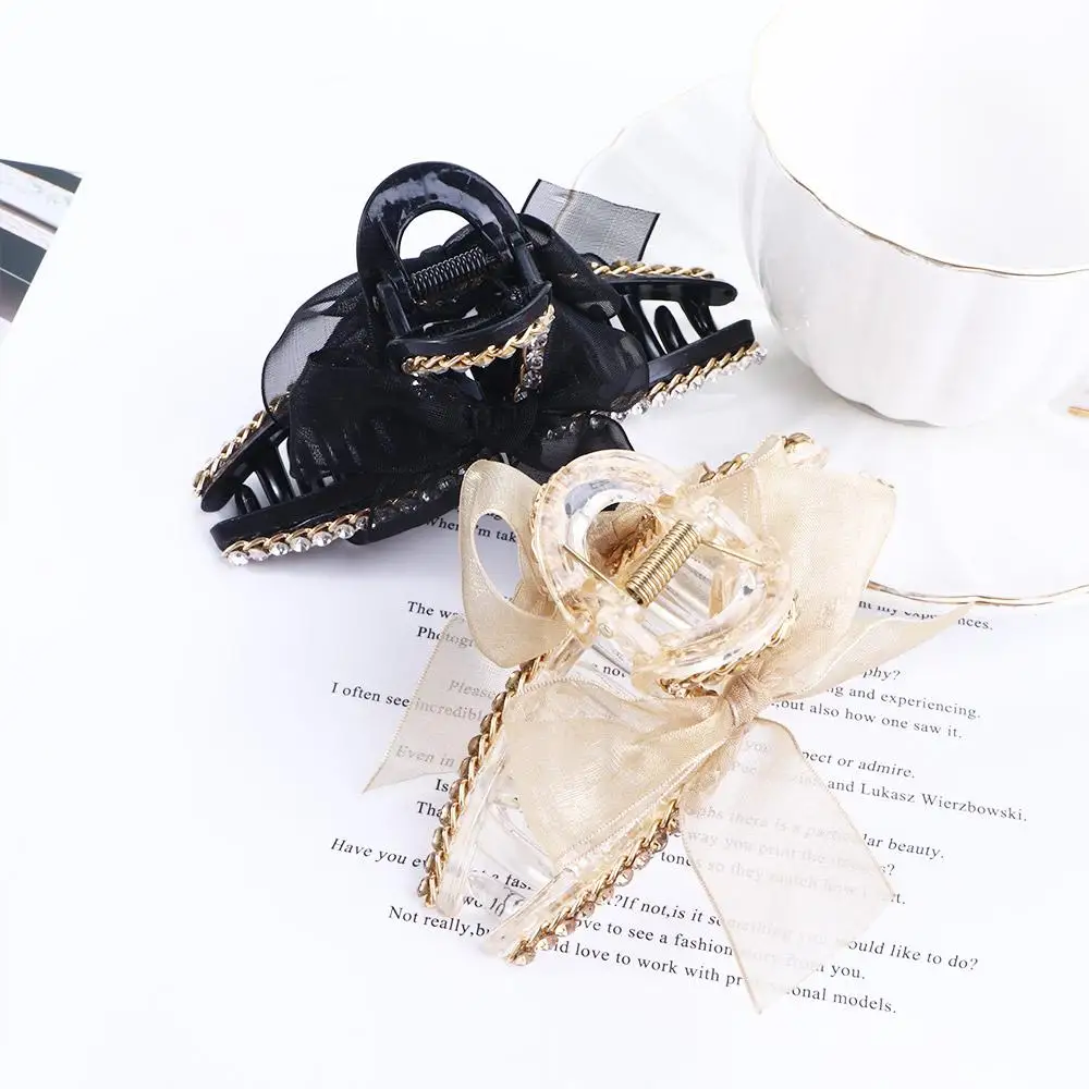 

Temperament Wild Rhinestone Net Yarn Bow Knot Hair Claw Hair Clip Hair Accessories Grab Clip