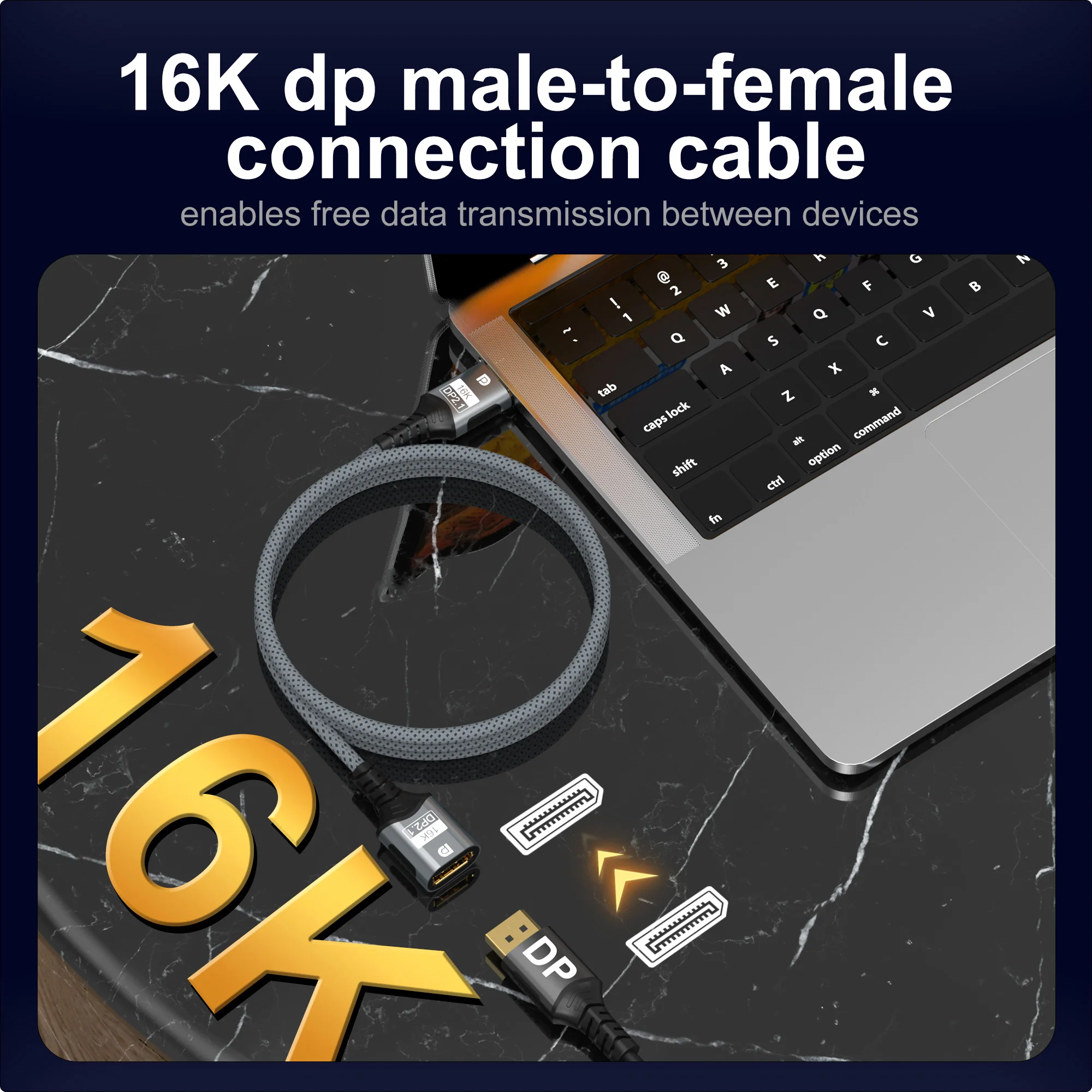 Фото Удлинительный кабель 16K DP 2.1 80 Гбит/с HDR Video Audio DP to DisplayPort 16K@30Hz 8K@60Hz 4K@120Hz для ПК, ТВ, ноутбука, монитора, проектора №5