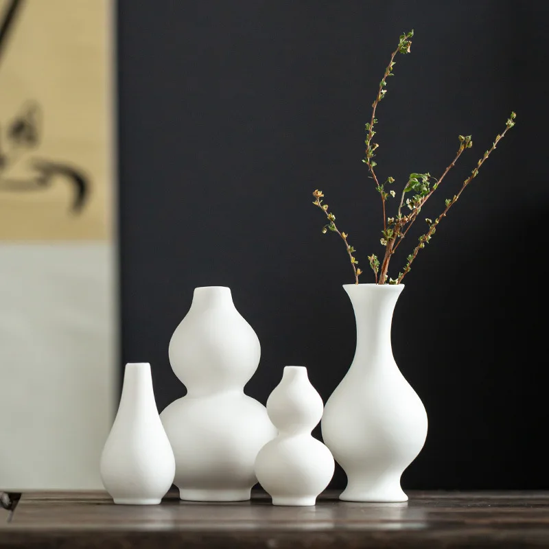 

Mini Small Vase White Porcelain Jade Holy-Water Vase Tea Room Tea Ceremony Chinese Flower Holder Hydroponic Plant Flower Device