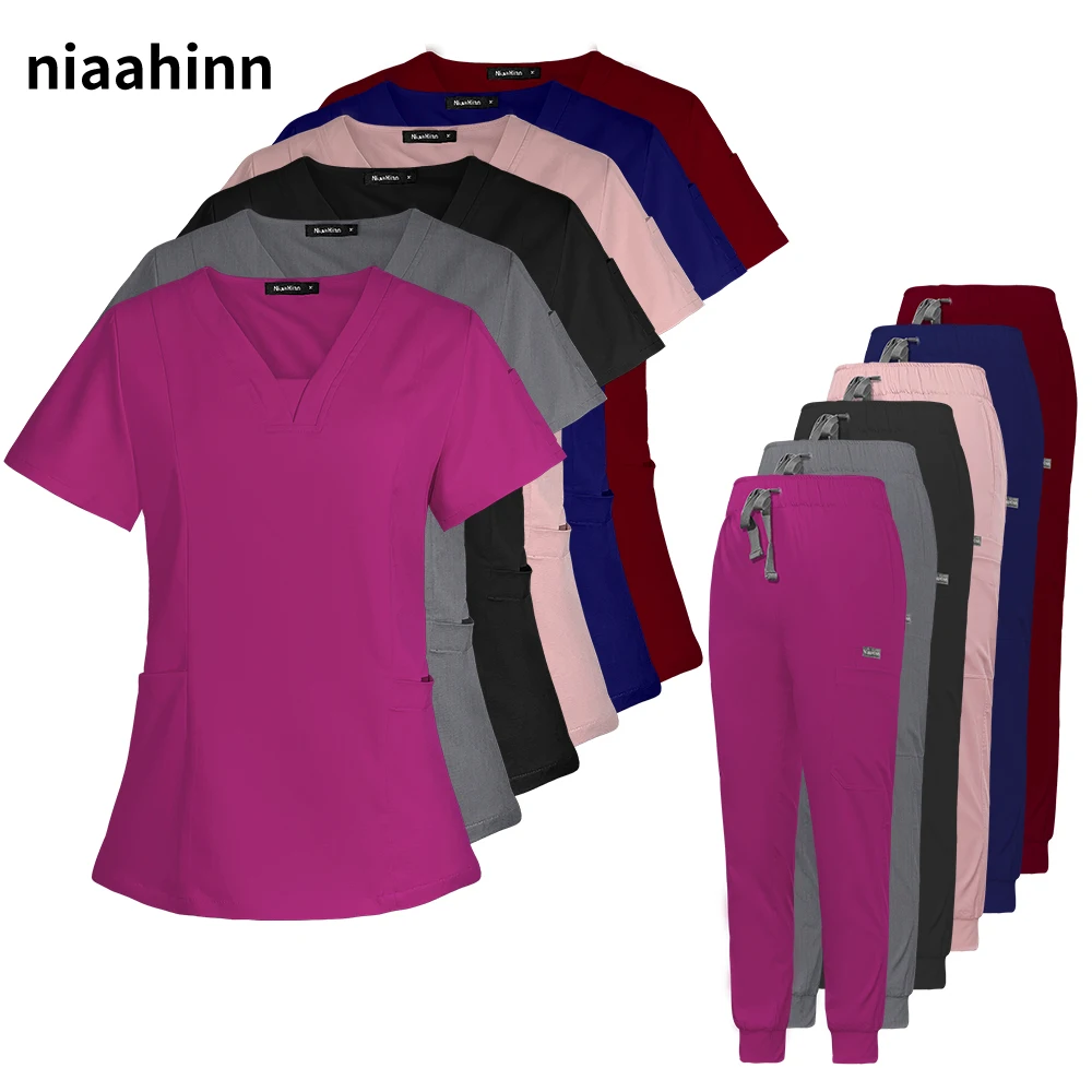 

Women's Scrub Set Nursing Uniform Set Top and Pants Wholesale Medical Work Clothes Scrubs Uniform Women Hiagh Quality Nurse Suit