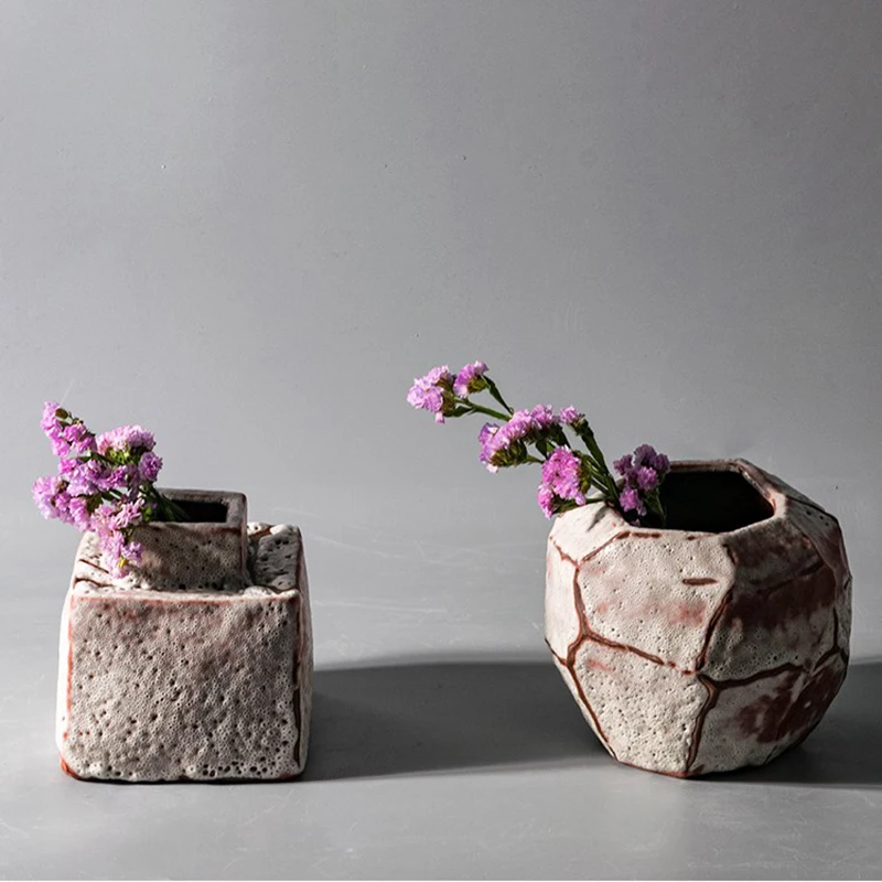 

Plant Pot Handmade Rough Pottery Vase Japanese Irregular Creative Flower Vases Zen Jingdezhen Retro Room Flowers Arrangement