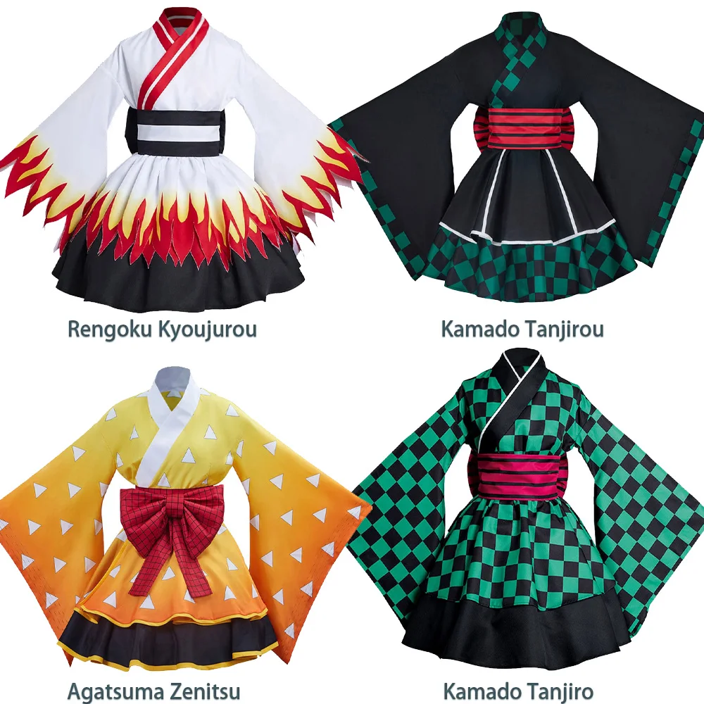 

Agatsuma Zenitsu Kimono Cosplay Costume Dress Anime Demon Slayer Rengoku Kyoujurou Kamado Tanjiro Outfits Halloween Party Suit