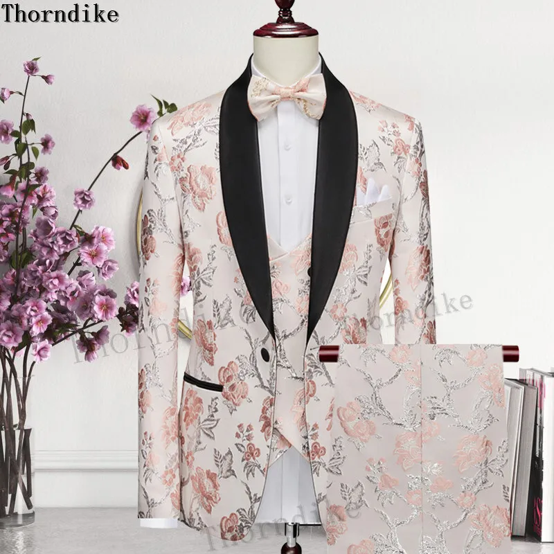 

Thorndike Classic Design With Black Lapel Costume Homme Party Wedding Suits For Men Terno Masculino Slim Fit Groom Tuxedos