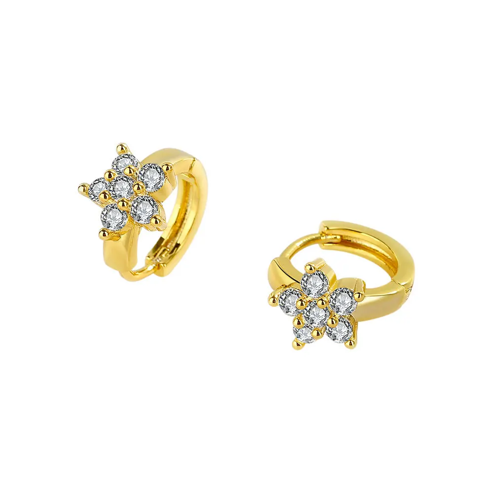 

925 Sterling Silver Plated 24K Gold Star White Zircon Hoop Earrings for Women Fashion Sweet Temperament Earrings Popular Jewelry