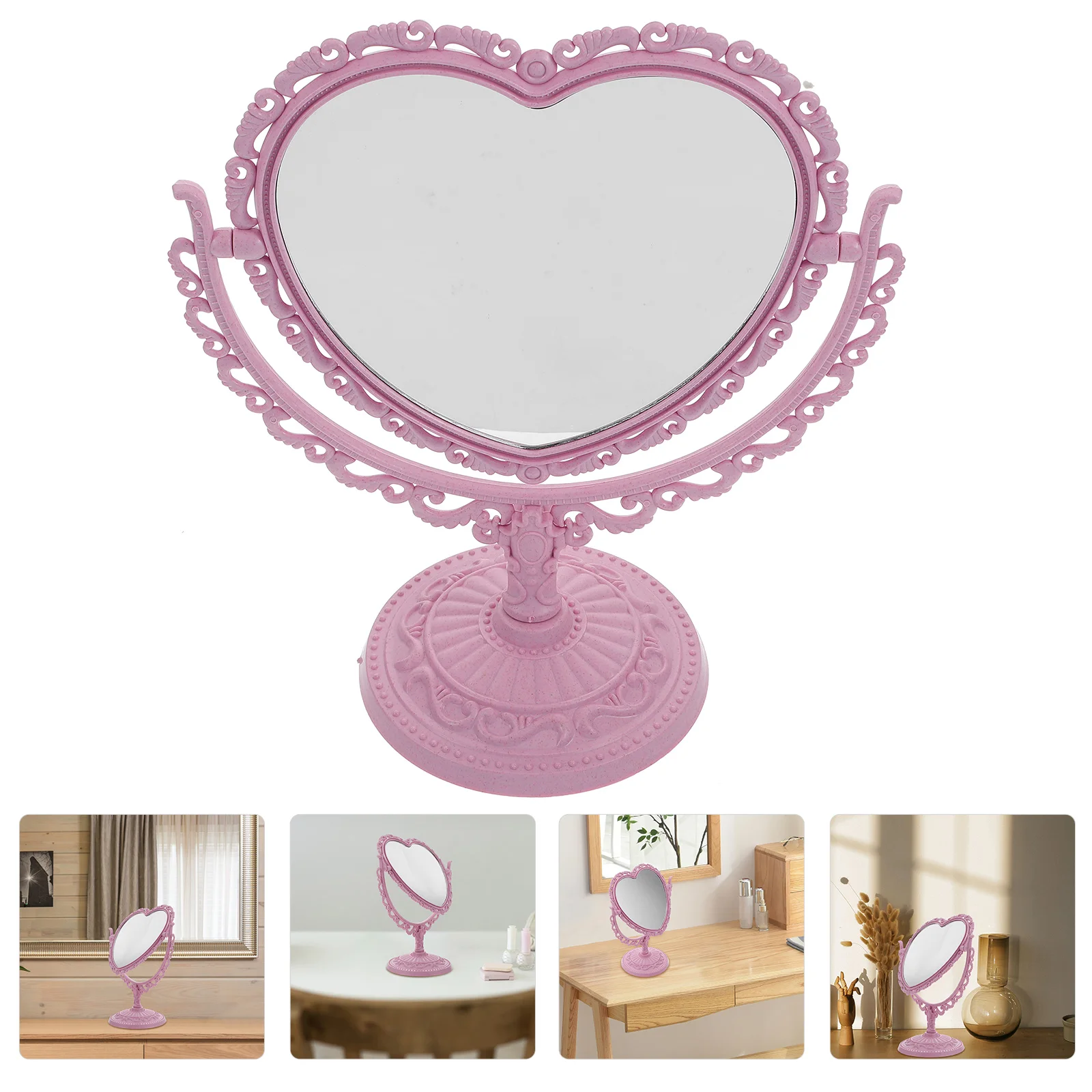 

Mirror Makeup Heart Tabletop Dresser Stand Vanity Shaped Desk Desktop Table Bedroom Sided Vintage Cute Decor Room Dual Swivel