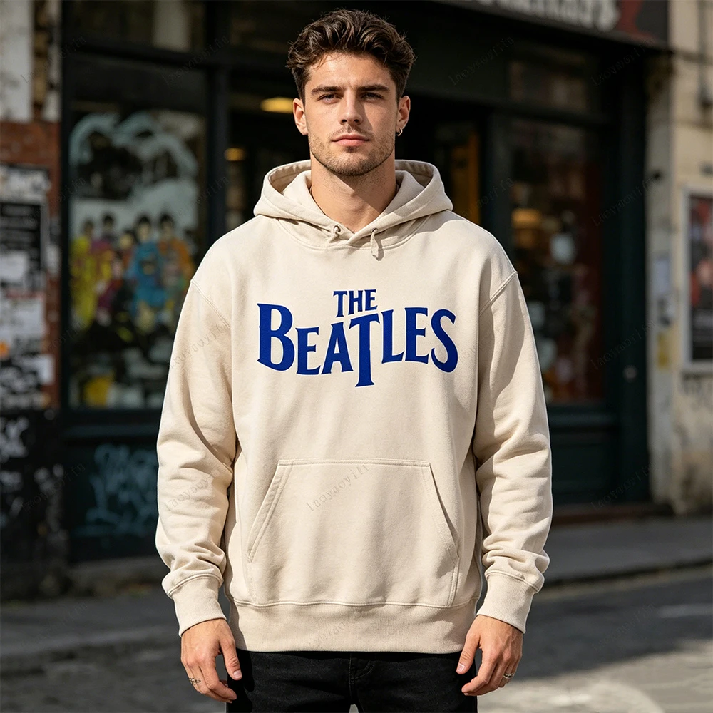 Винтажная толстовка с длинными рукавами в стиле рок The Beatles, зимняя модная теплая мужская толстовка, эстетичная одежда, спортивный костюм с заниженной линией плеч (art.: 3920daceb4821) - 3920daceb4821