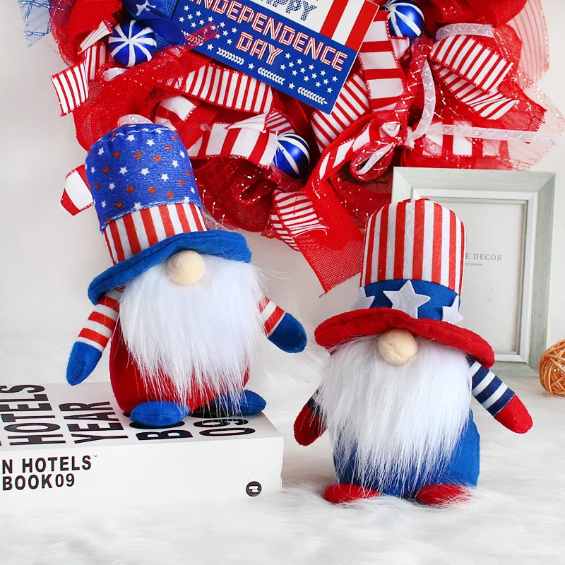 July 4th 1Pc White Beard Oldman USA Flag Hat Doll Room Decor Independence Day Faceless Doll Party Grinch Disco Party Decorations