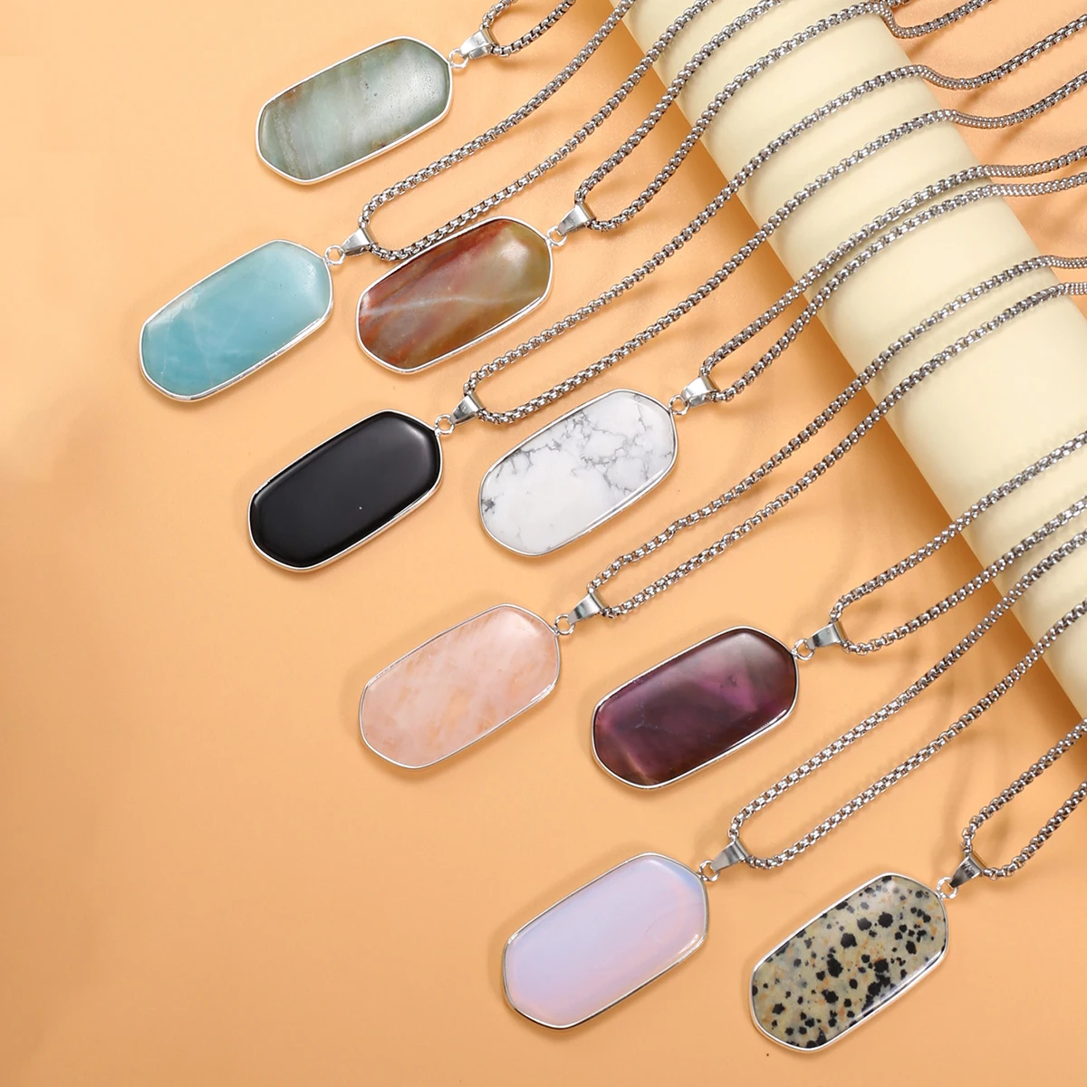 

Natural Stone Necklace Sliver Plated Amethyst Black Agate Charms for Fashion Women Necklace Jewelry Party Gifts