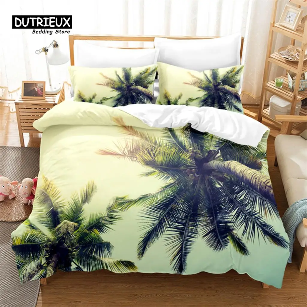 Coconut Tree Mangrovel Bedding Set 3Pcs Duvet Cover Soft Comfortable Breathable For Bedroom Guest Room Decor