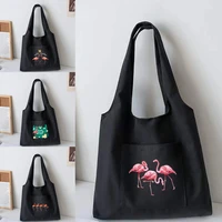 2022 flamingo print canvas vest bag casual shopping bag women fashion shoulder bag reusable canvas tote bags daily commuter bag