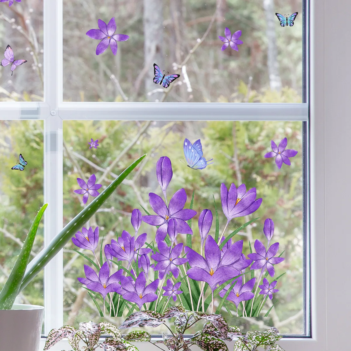 Настенные Стикеры с фиолетовыми цветами и бабочками 27 х40 см