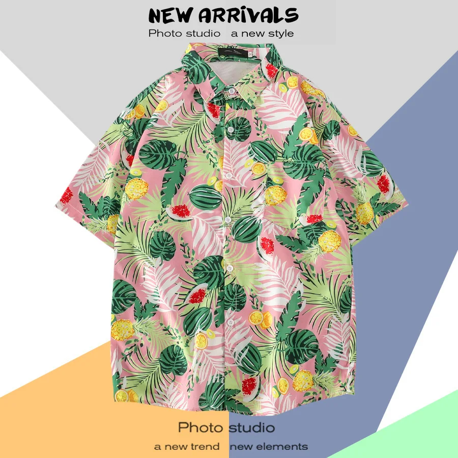 

Summer Couple Beach Style Shirts Short Sleeve Rayon T-Shirt Turn-Down Collar Casual Loose Coat Jacket Plus Size M-3XL