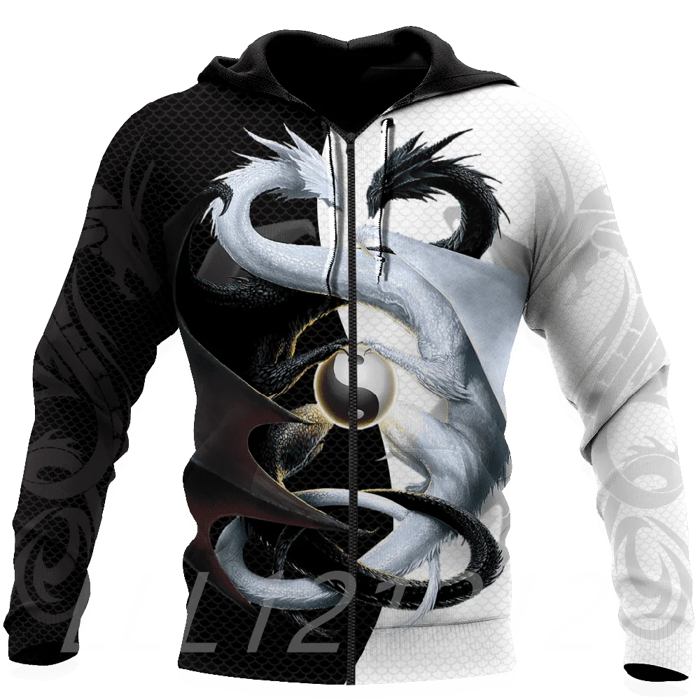 

Men's zipper hoodie 3D printing dragon element fashion sweater personality street home casual sports shirt oversized jacket 002